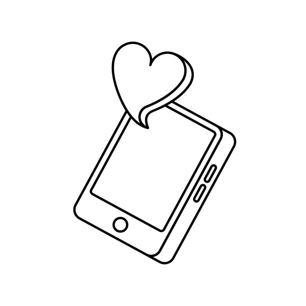 smartphone scherm met liefde pictogram lijntekeningen pictogram illustratie op witte achtergrond vector