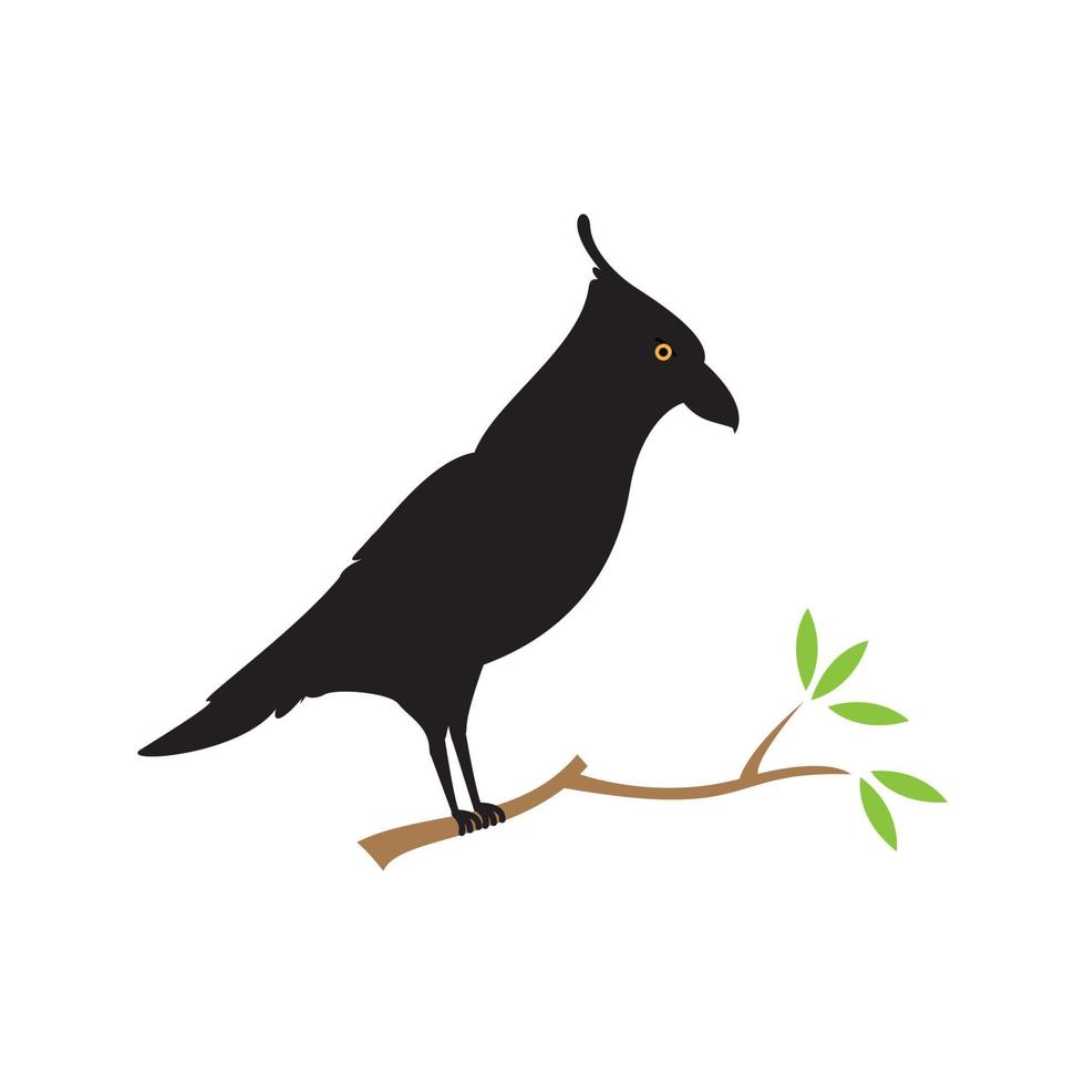 zwarte vogel raaf silhouet op boom logo-ontwerp vector