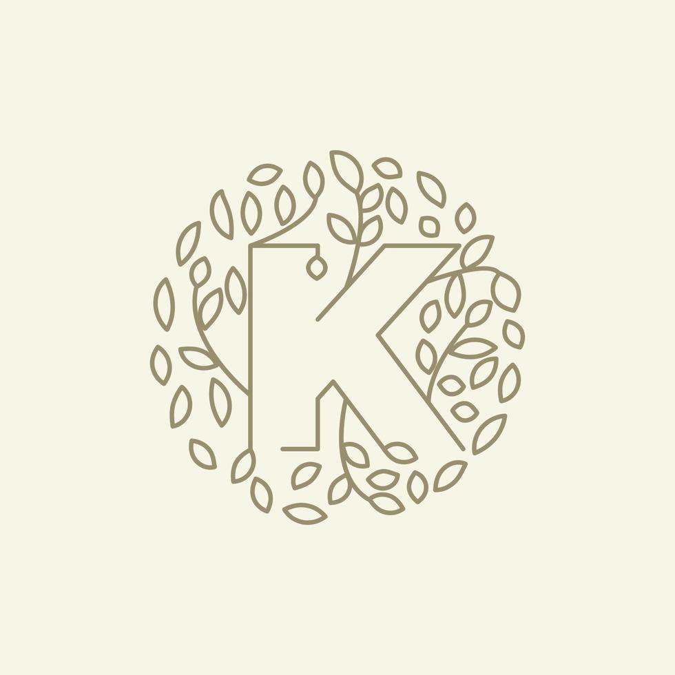 eerste k of letter k met bladornament op cirkel luxe modern logo vector pictogram illustratie ontwerp