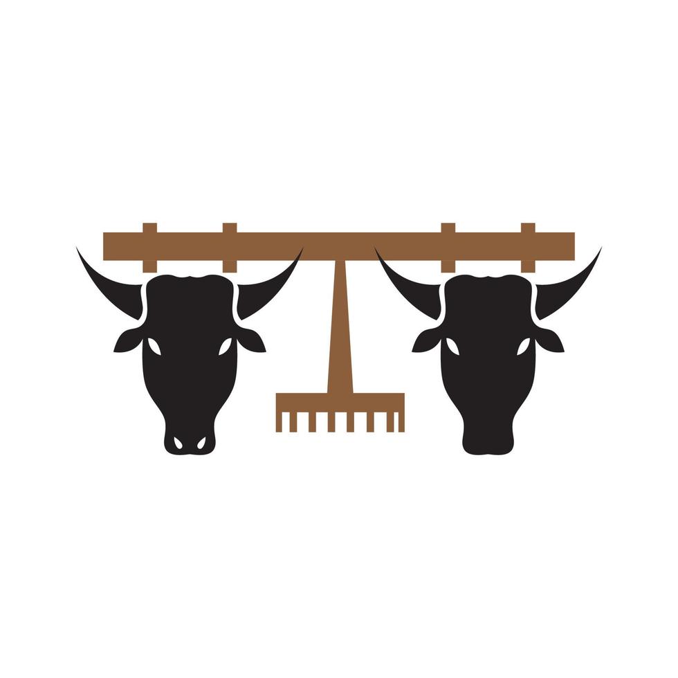 traditioneel ploegen met koeien logo ontwerp vector grafisch symbool pictogram teken illustratie creatief idee