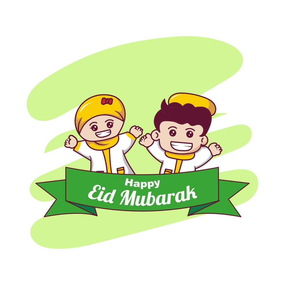 gelukkige eid mubarak met moslimkinderen vector