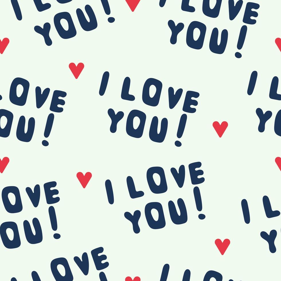 ik hou van je naadloze patroon. handgetekende letters met rode harten. vector illustratie