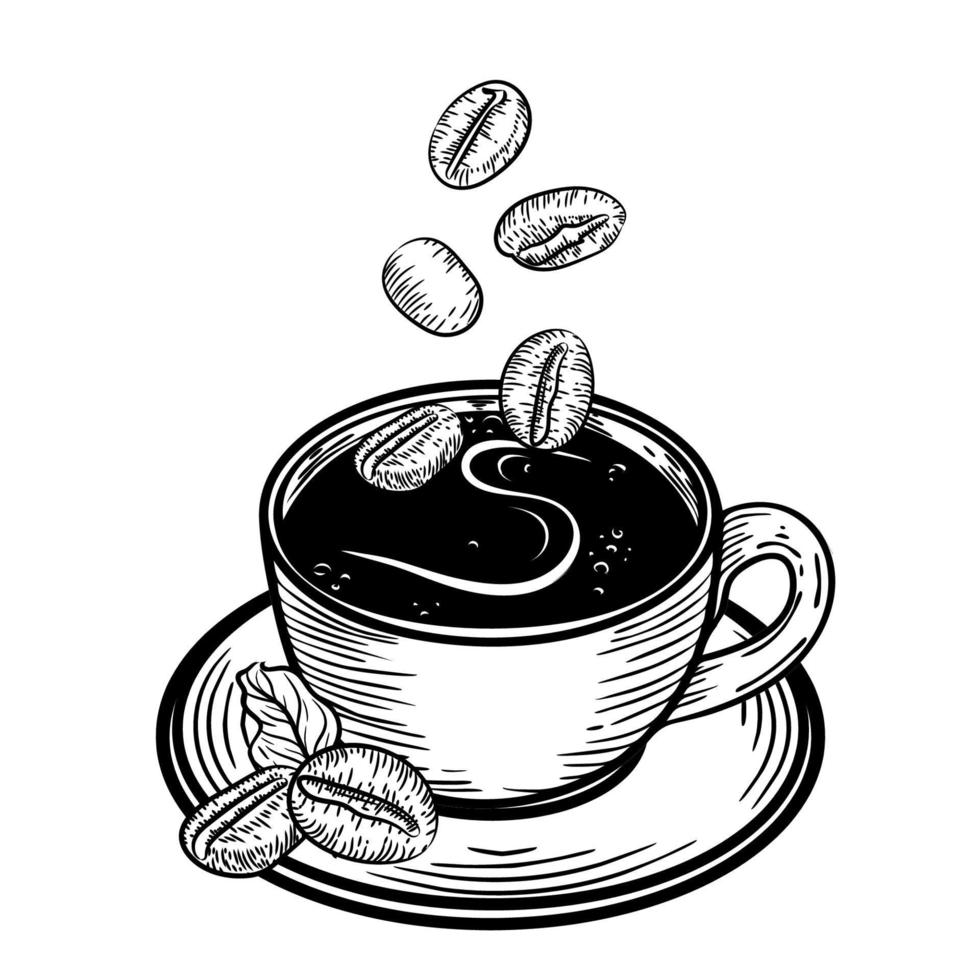 schets vectorillustratie - kopje koffie. lijn kunst ontwerp. grote collectie geïsoleerd op een witte achtergrond. vector