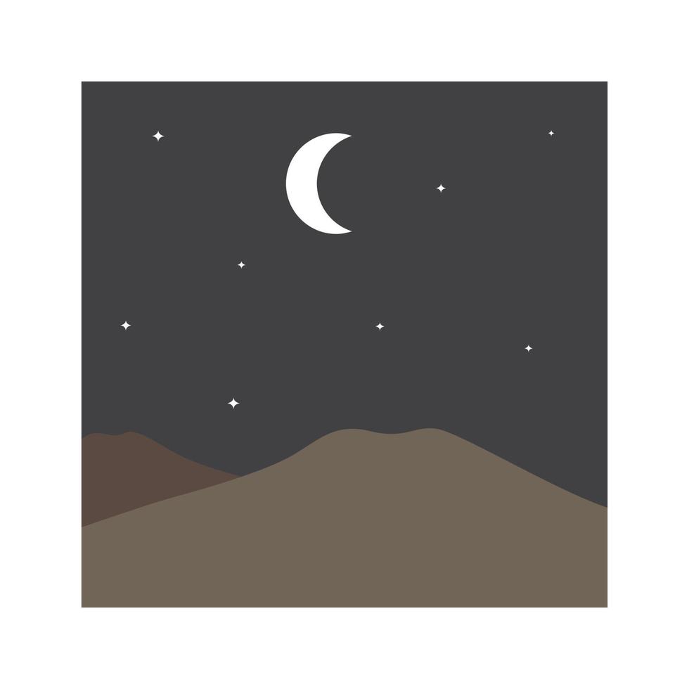 woestijn heuvel nacht met halve maan logo ontwerp vector grafisch symbool pictogram teken illustratie creatief idee