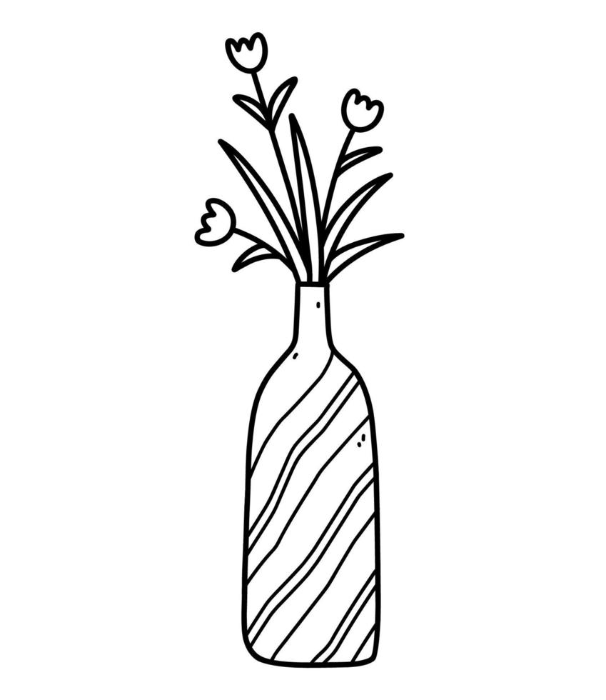 schattige vaas met bloemen geïsoleerd op een witte achtergrond. vector handgetekende illustratie in doodle stijl. perfect voor kaarten, decoraties, logo.