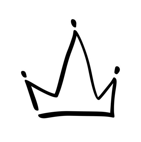 Hand getekend symbool van een gestileerde kroon. Getekend met een zwarte inkt en penseel. Vectorillustratie geïsoleerd op wit. Logo ontwerp. Grunge penseelstreek vector