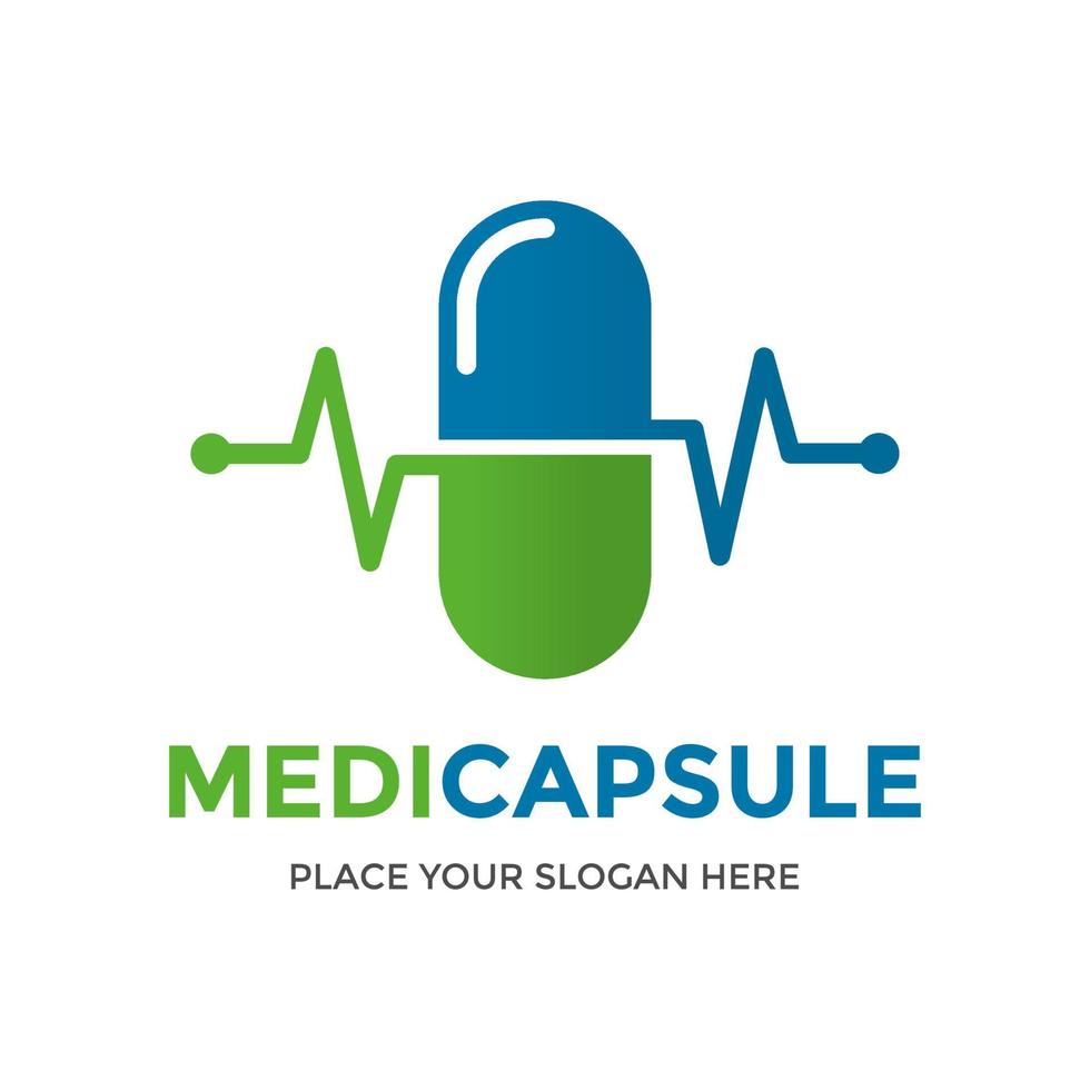 medische capsule vector logo sjabloon. dit ontwerp gebruikt capsule en pulssymbool. geschikt voor de gezondheid.