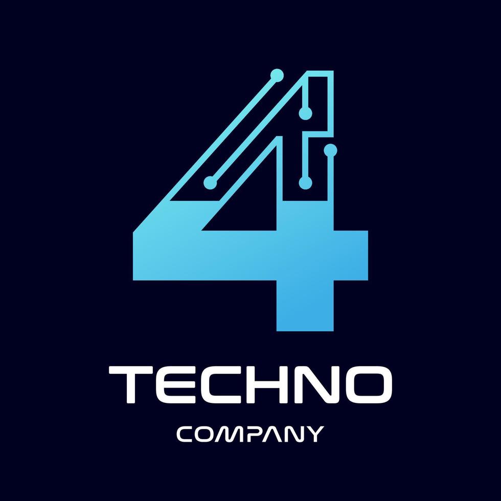 nummer vier technologie vector logo sjabloon. dit ontwerp gebruikt blauw en puntsymbool. geschikt voor tekst.