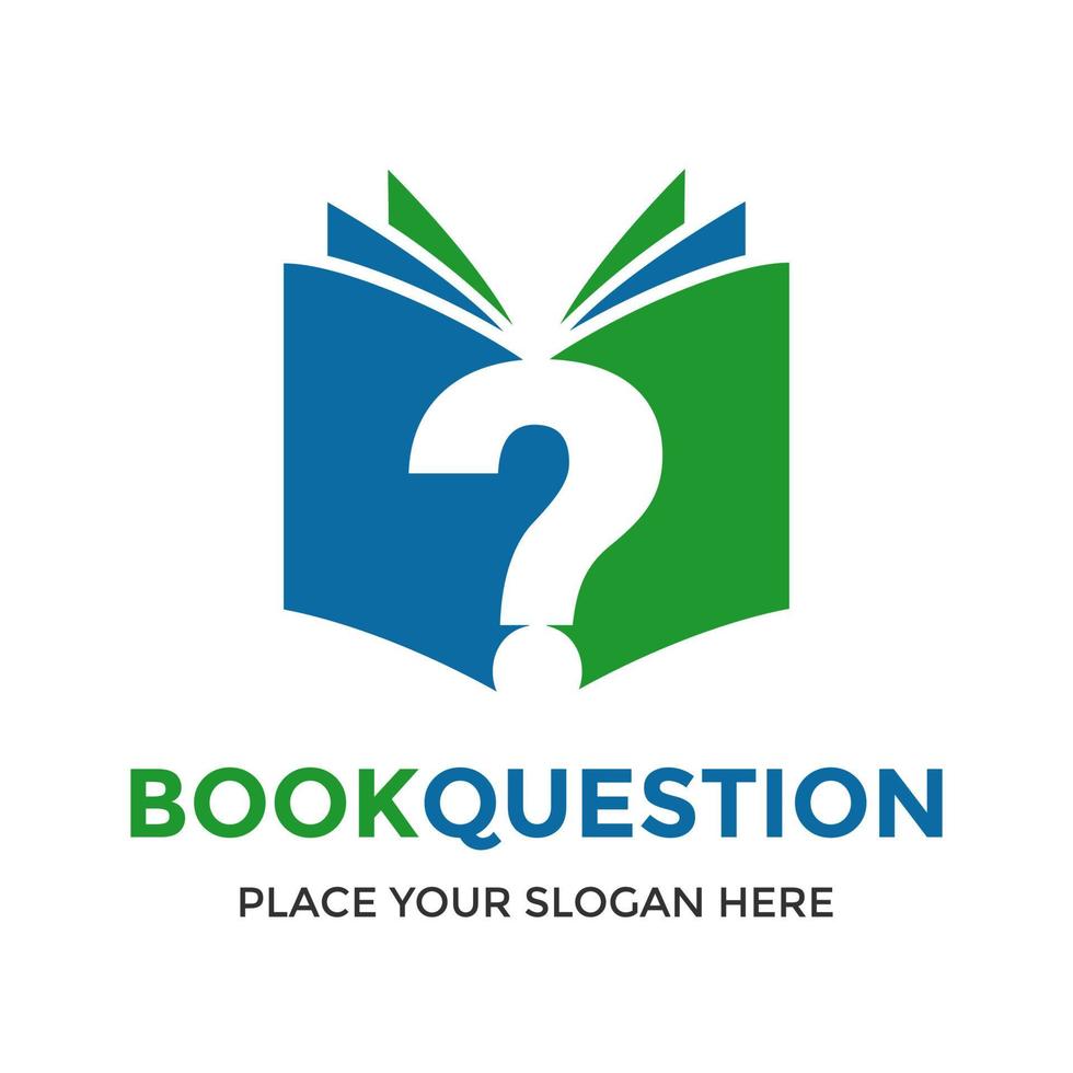 boek vraag vector logo sjabloon. dit ontwerp gebruikt de groene en blauwe kleur. geschikt voor onderwijs.