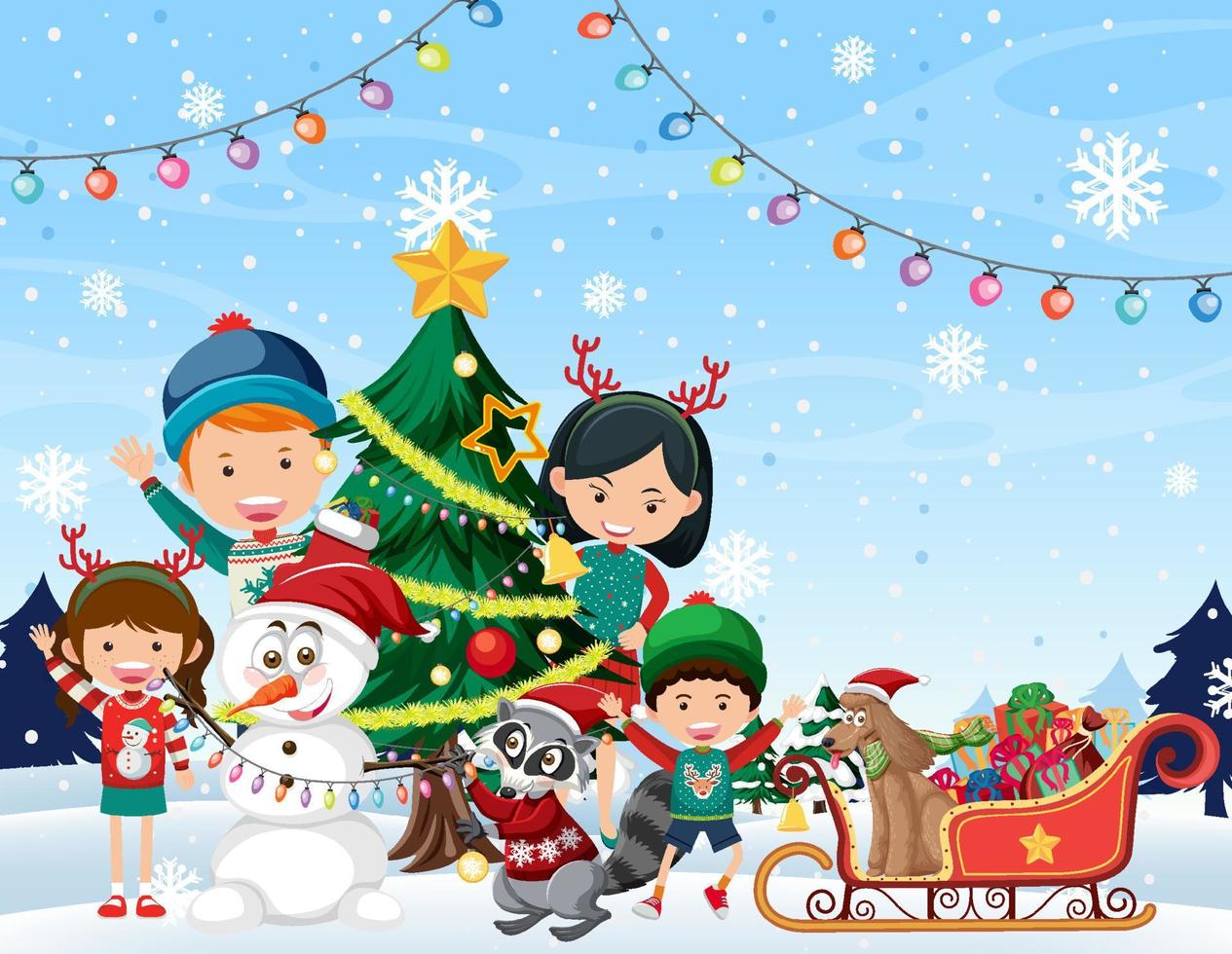 gelukkige familie viert kerst winter buiten vector