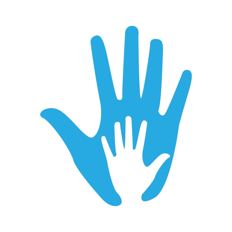 negatieve ruimte kinderen hand met moeder hand logo ontwerp vector grafisch symbool pictogram teken illustratie creatief idee