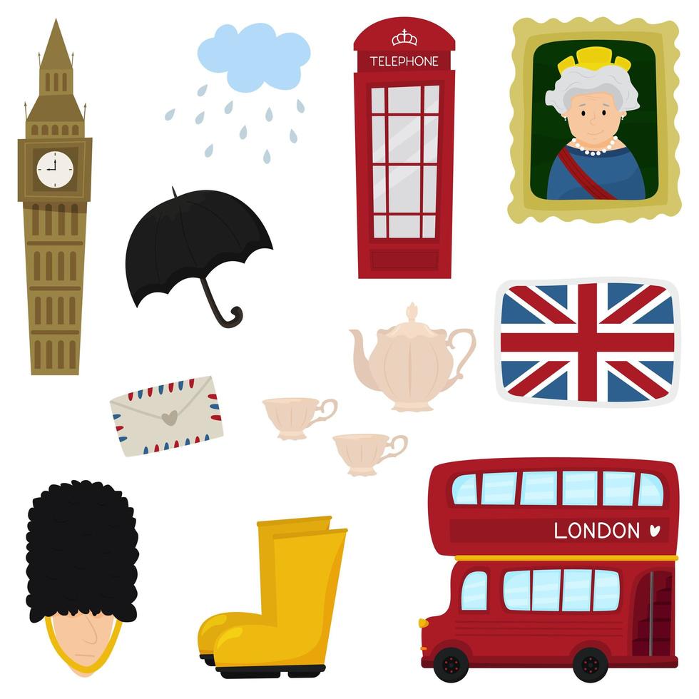 londen traditionele symbolen. Londen ontwerpelementen, vectorillustratie vector