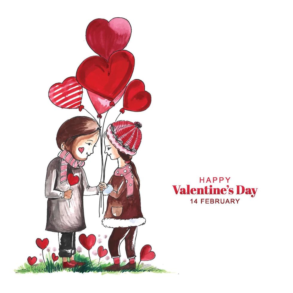 mooie schattige kleine kinderen voor harten Valentijnsdag kaart achtergrond vector