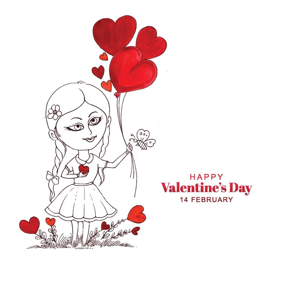 mooi schattig klein meisje voor harten Valentijnsdag kaart achtergrond vector
