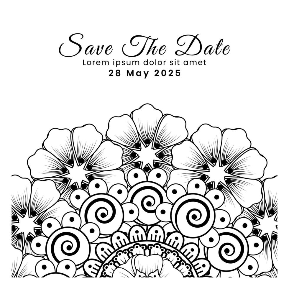 bewaar de datum met mehndi-bloem. decoratie in etnisch oosters, doodle sieraad. vector