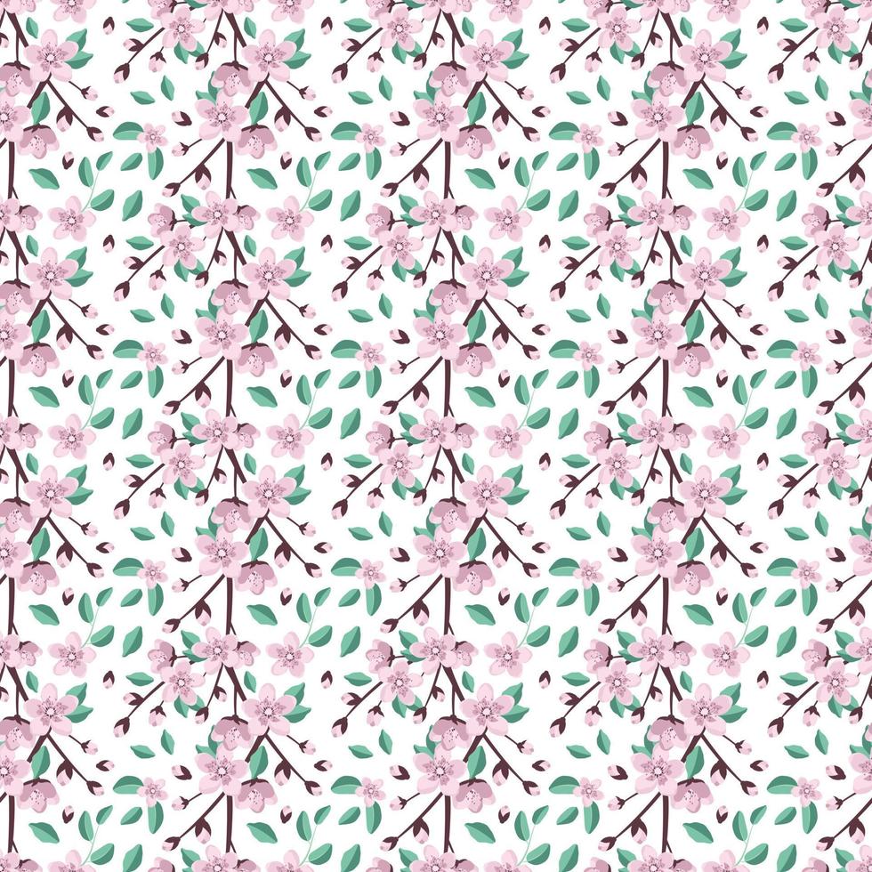 schattig naadloos patroon met sakura bloemen en twijgen. lenteprint geschikt voor textiel, inpakpapier en designs. platte vectorillustratie vector