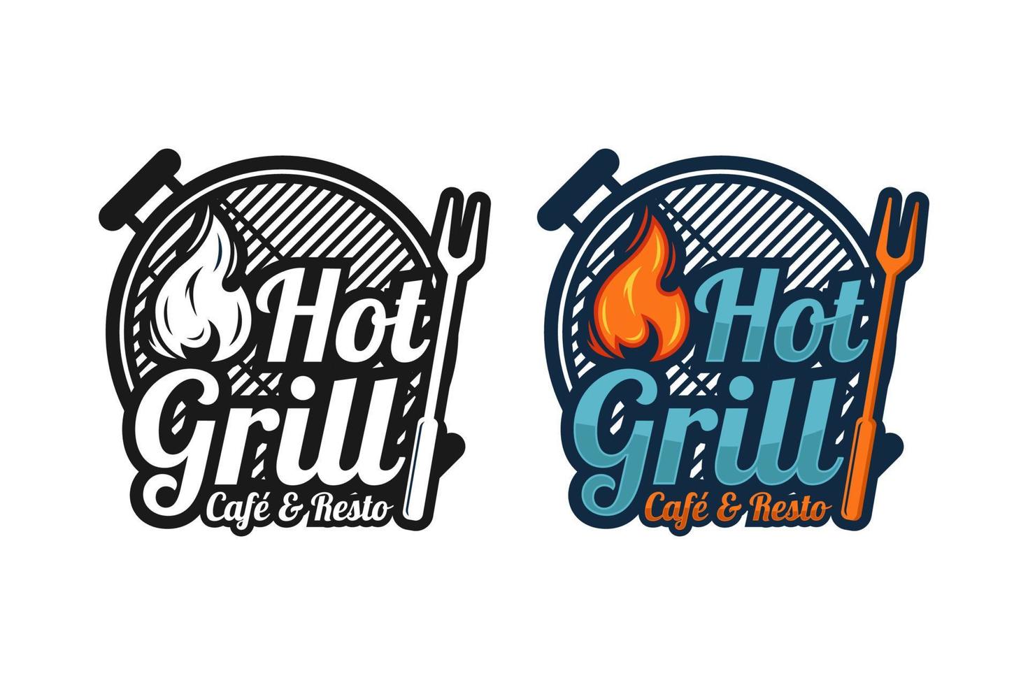 hot grill café en resto premium design-logo vector