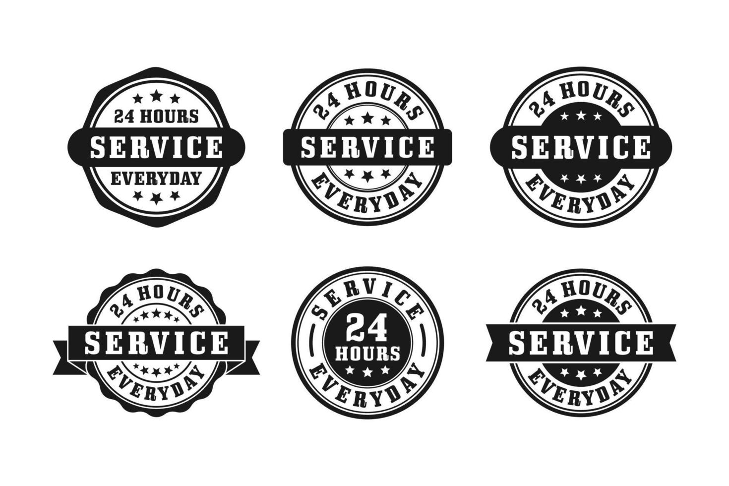 24-uurs service, elke dag badge-ontwerpstempelverzameling vector