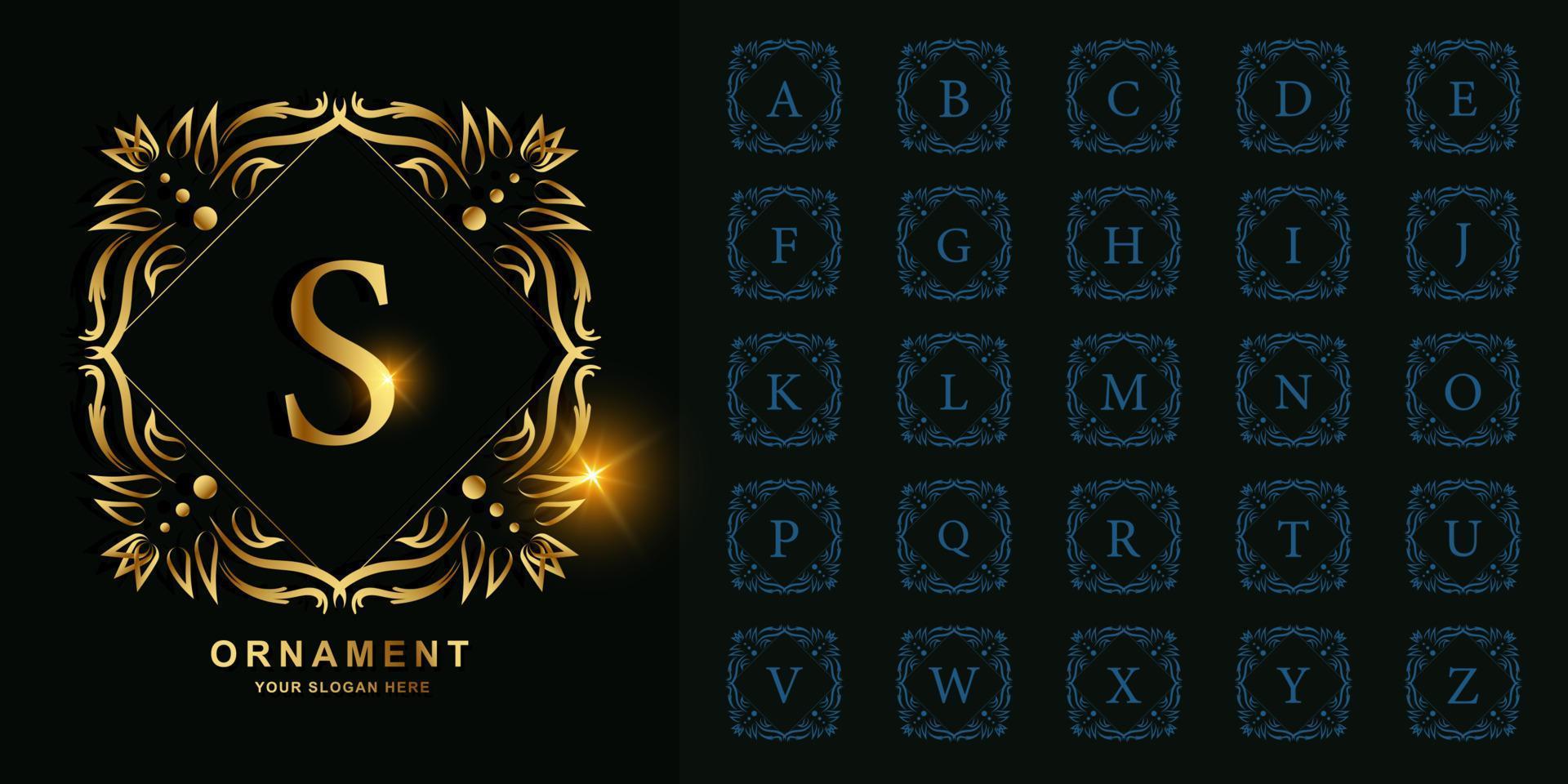 letter s of collectie eerste alfabet met luxe sieraad bloemen frame gouden logo sjabloon. vector
