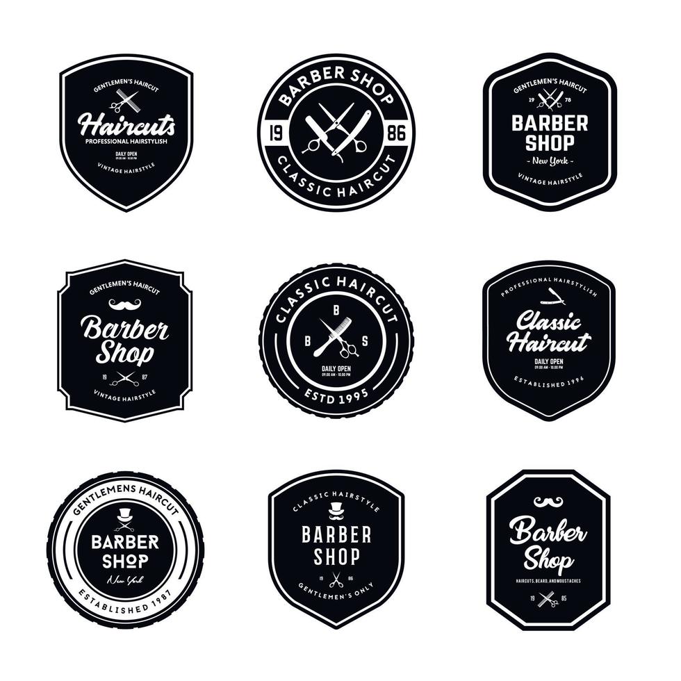 vintage kapperszaak badges vector set