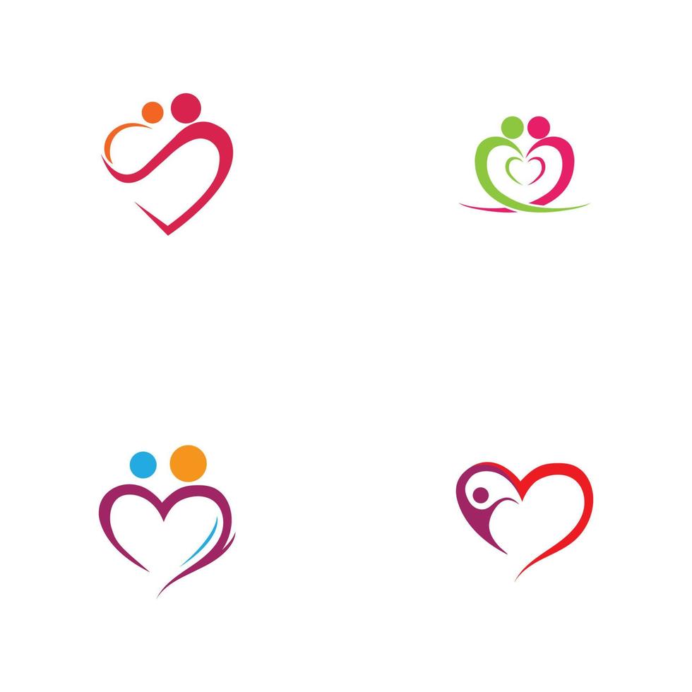 hart logo en mensen ontwerp, liefdadigheid en ondersteuning vector concept, liefde en gelukkig leven vectorillustratie.