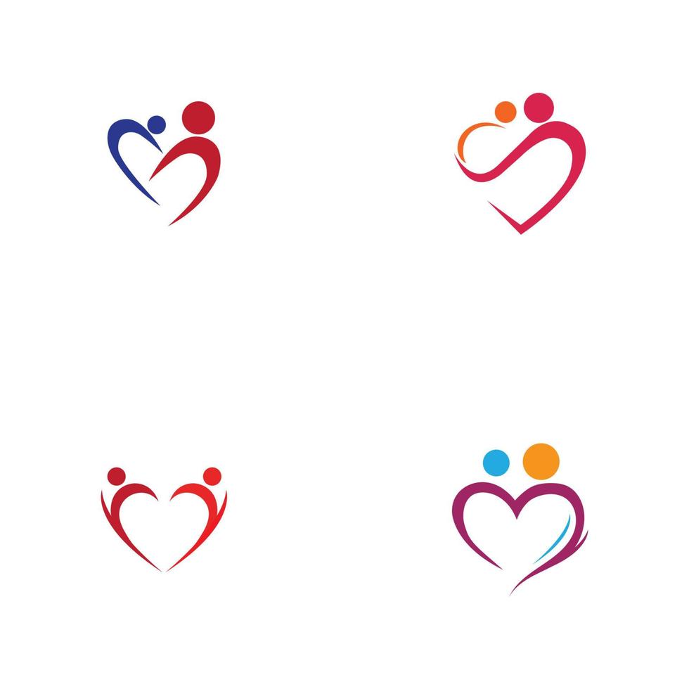 hart logo en mensen ontwerp, liefdadigheid en ondersteuning vector concept, liefde en gelukkig leven vectorillustratie.