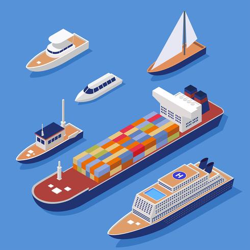 Isometrische scheepvaart Clip Art Set vector