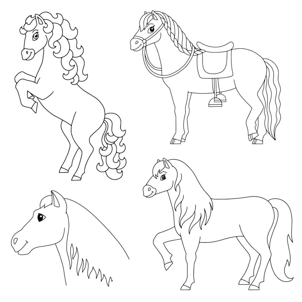 leuk paard. boerderijdier. kleurboekpagina voor kinderen. cartoon-stijl. vectorillustratie geïsoleerd op een witte achtergrond. vector