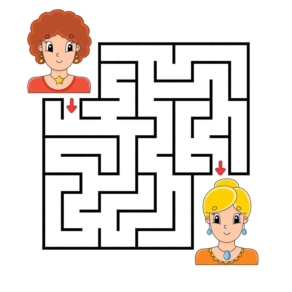 vierkant doolhof. spel voor kinderen. puzzel voor kinderen. labyrint raadsel. kleur vectorillustratie. geïsoleerde vectorillustratie. stripfiguur. vector