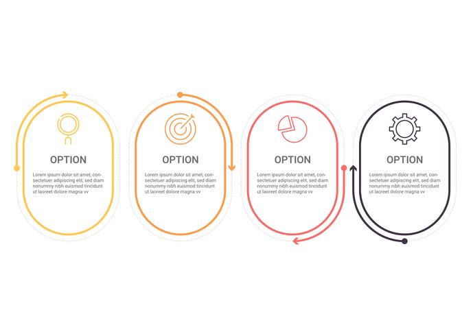 Infographicsdiagram met 4 stappen, opties of processen. Vector bedrijfsmalplaatje voor presentatie. bedrijfsgegevensvisualisatie.
