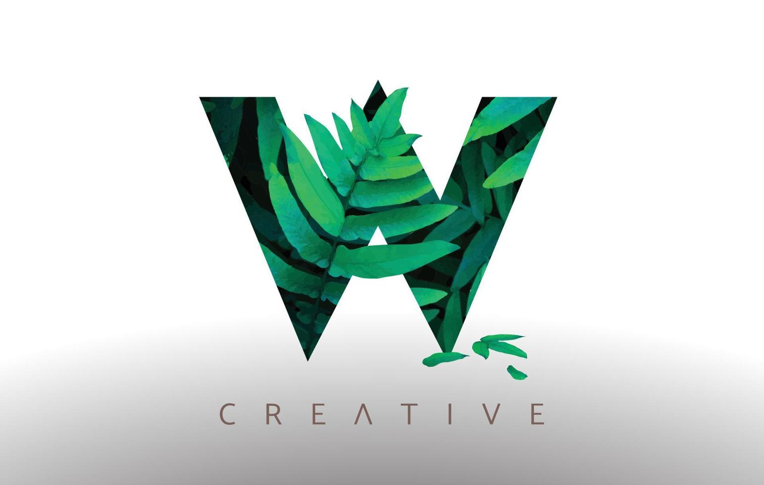 botanische groene eco blad letter w logo ontwerp icoon gemaakt van groene bladeren die uit de letter komen. vector