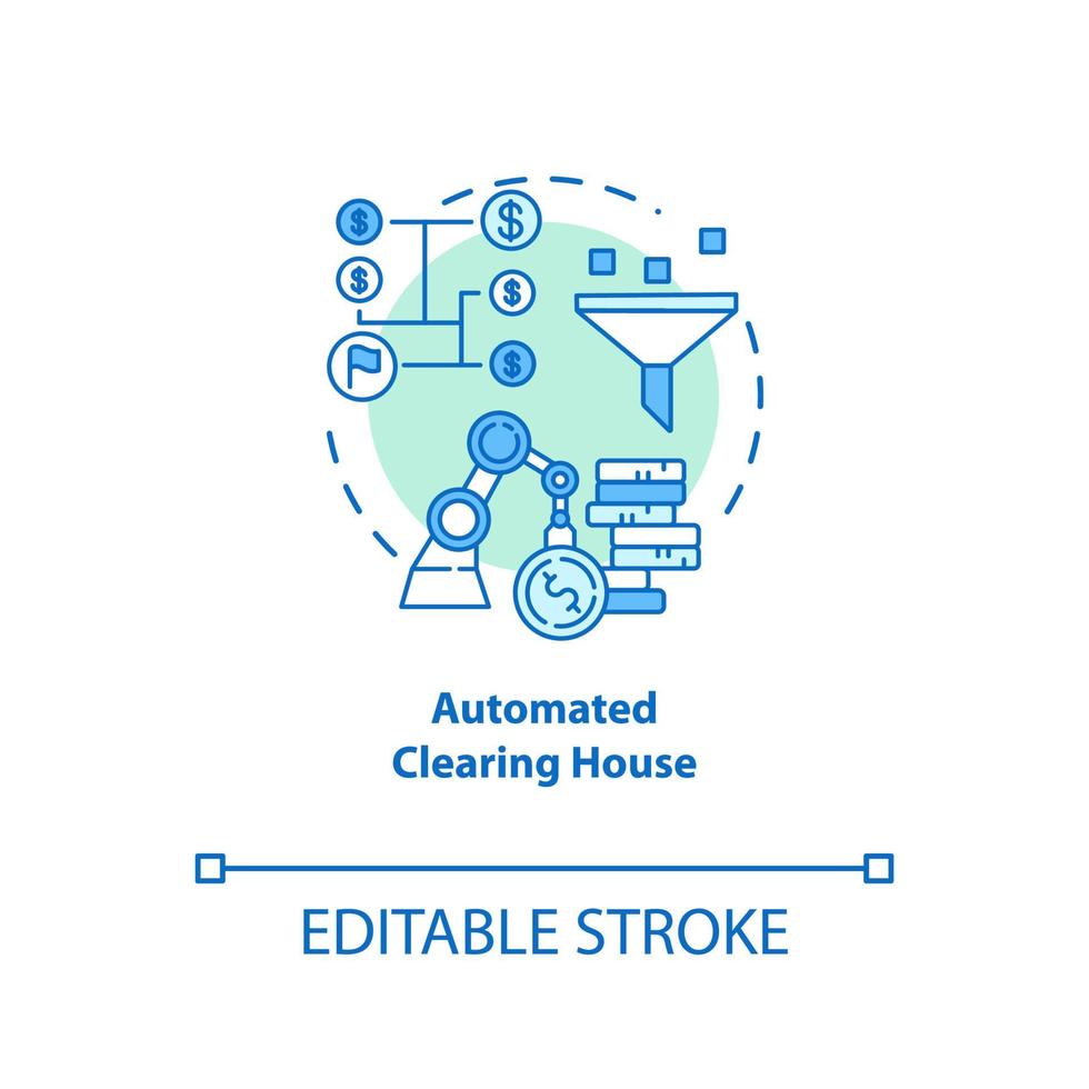 geautomatiseerde clearing house turquoise concept icoon. ach overschrijving idee dunne lijn illustratie. elektronisch betalingssysteem. financiele transactie. vector geïsoleerde overzichtstekening. bewerkbare streek