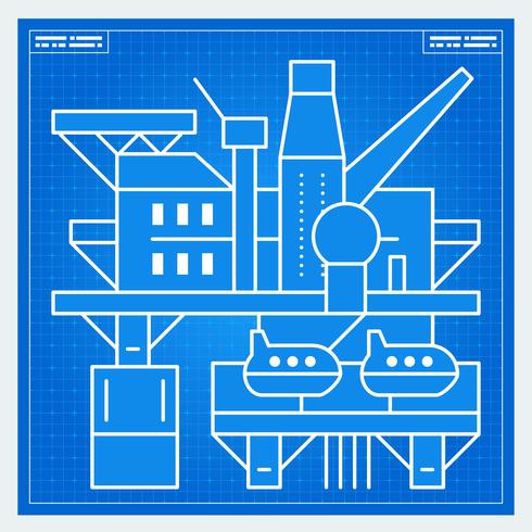 Olieplatform rig blauwdruk schema vector