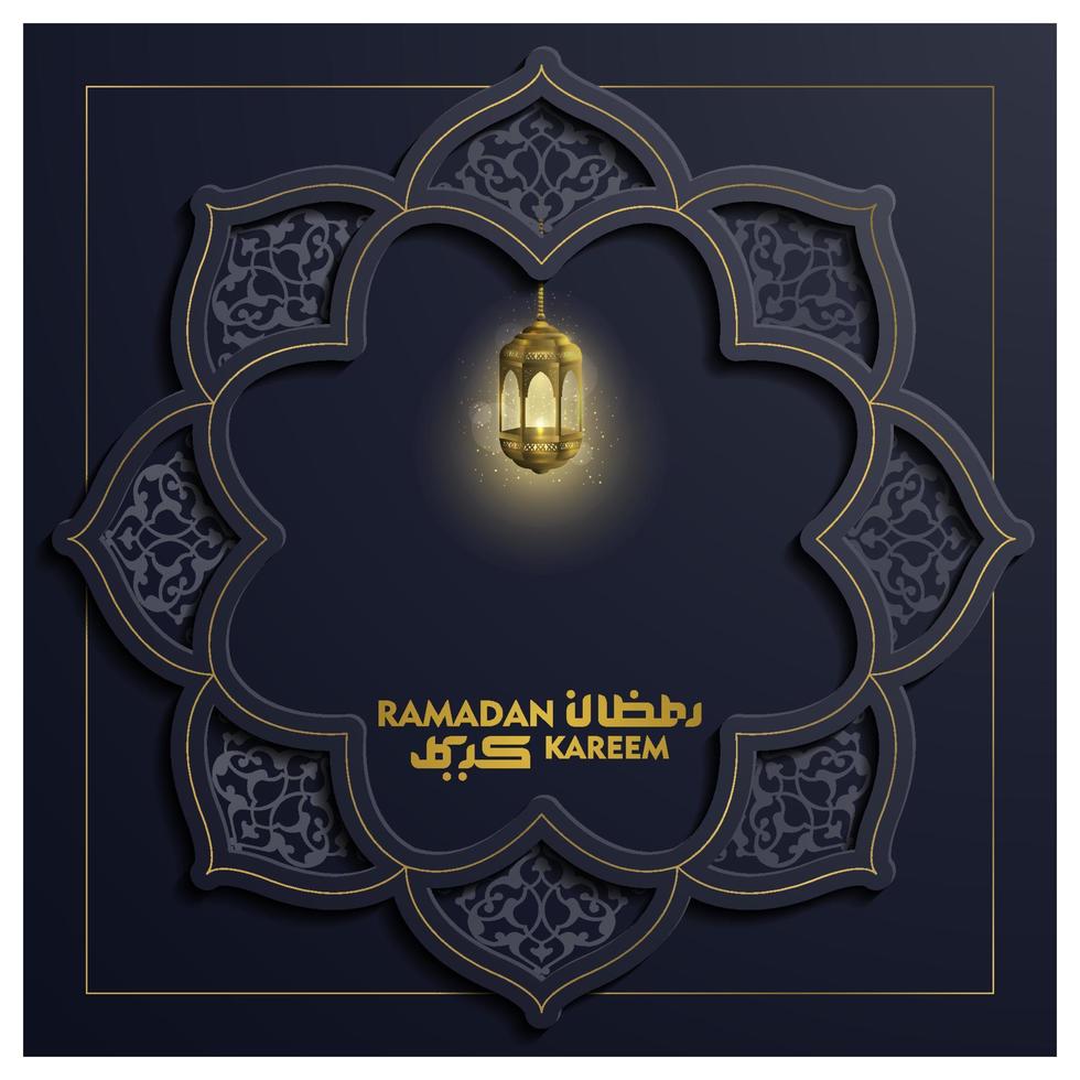 ramadan kareem wenskaart islamitische afbeelding vector achtergrondontwerp met prachtige Arabische kalligrafie en lantaarns voor banner, behang, decoratie, flyer, brosur en dekking