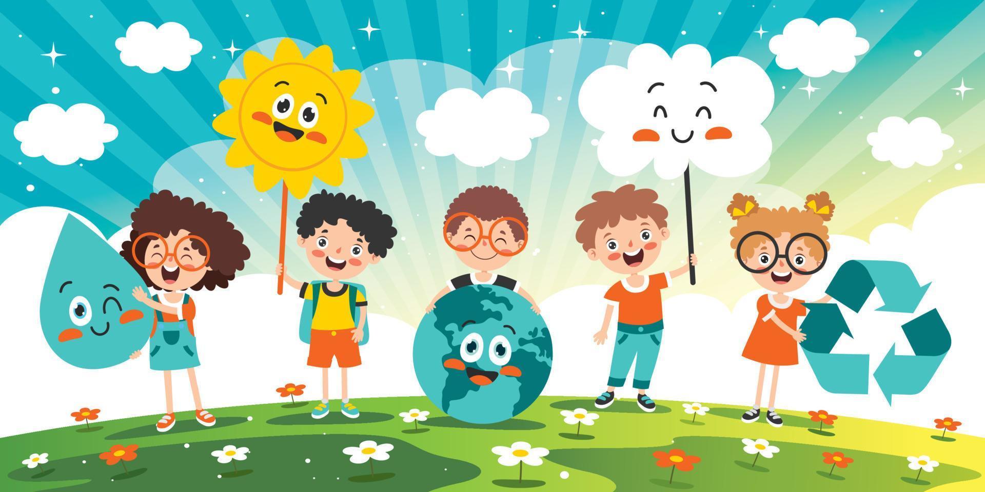 concept van ecologie met cartoon kids vector