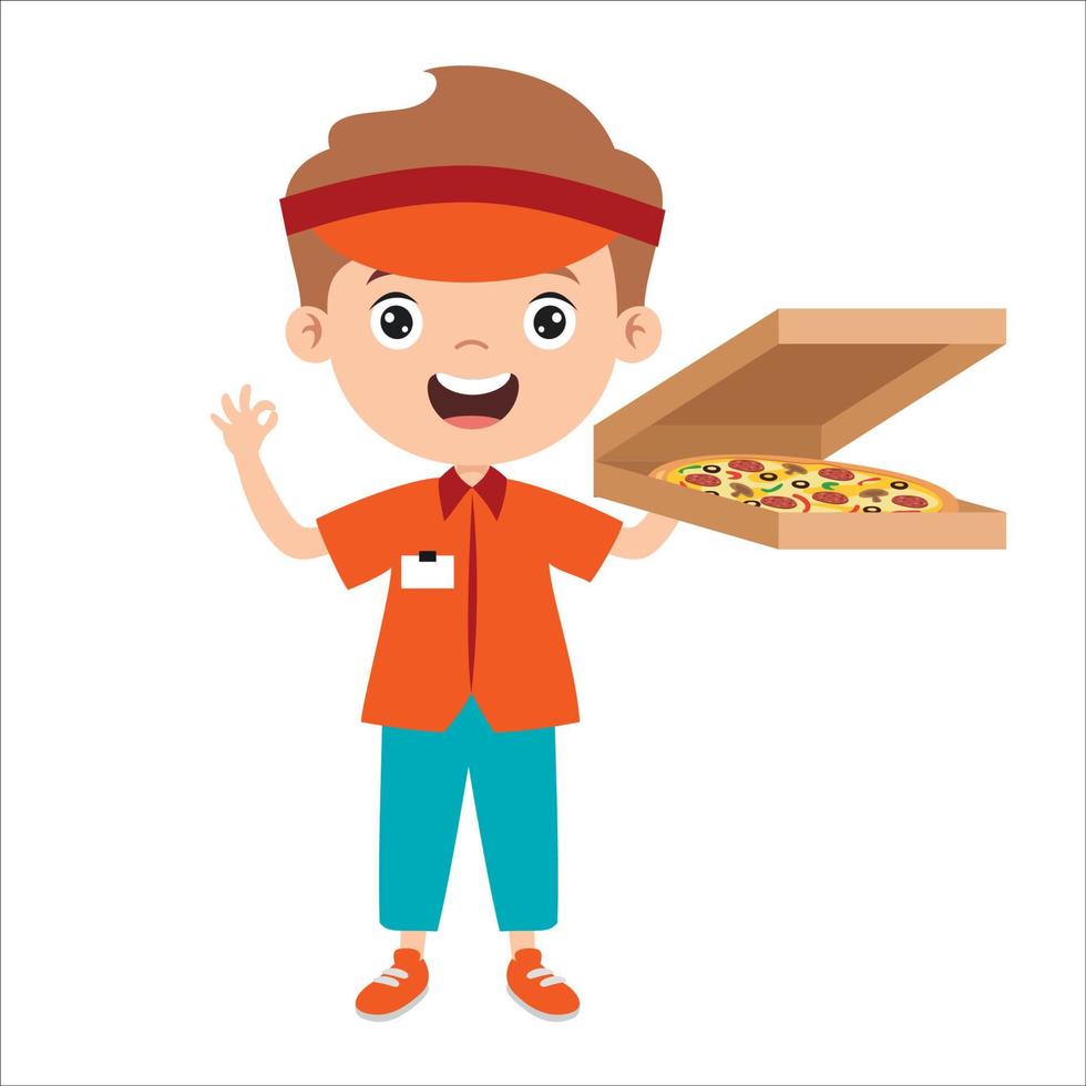 cartoon tekening van een pizza werknemer vector