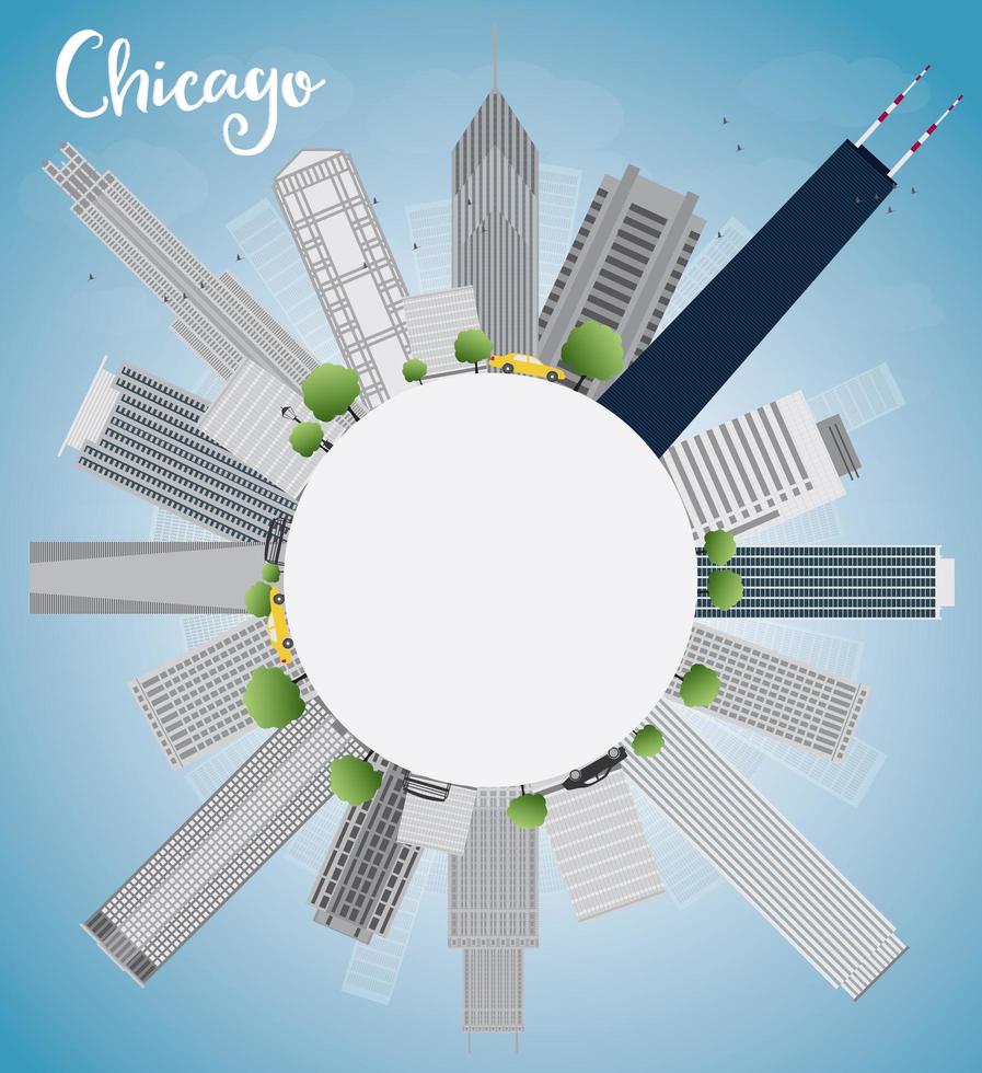 de skyline van de stad van chicago met grijze wolkenkrabbers, blauwe lucht en kopieerruimte. vector