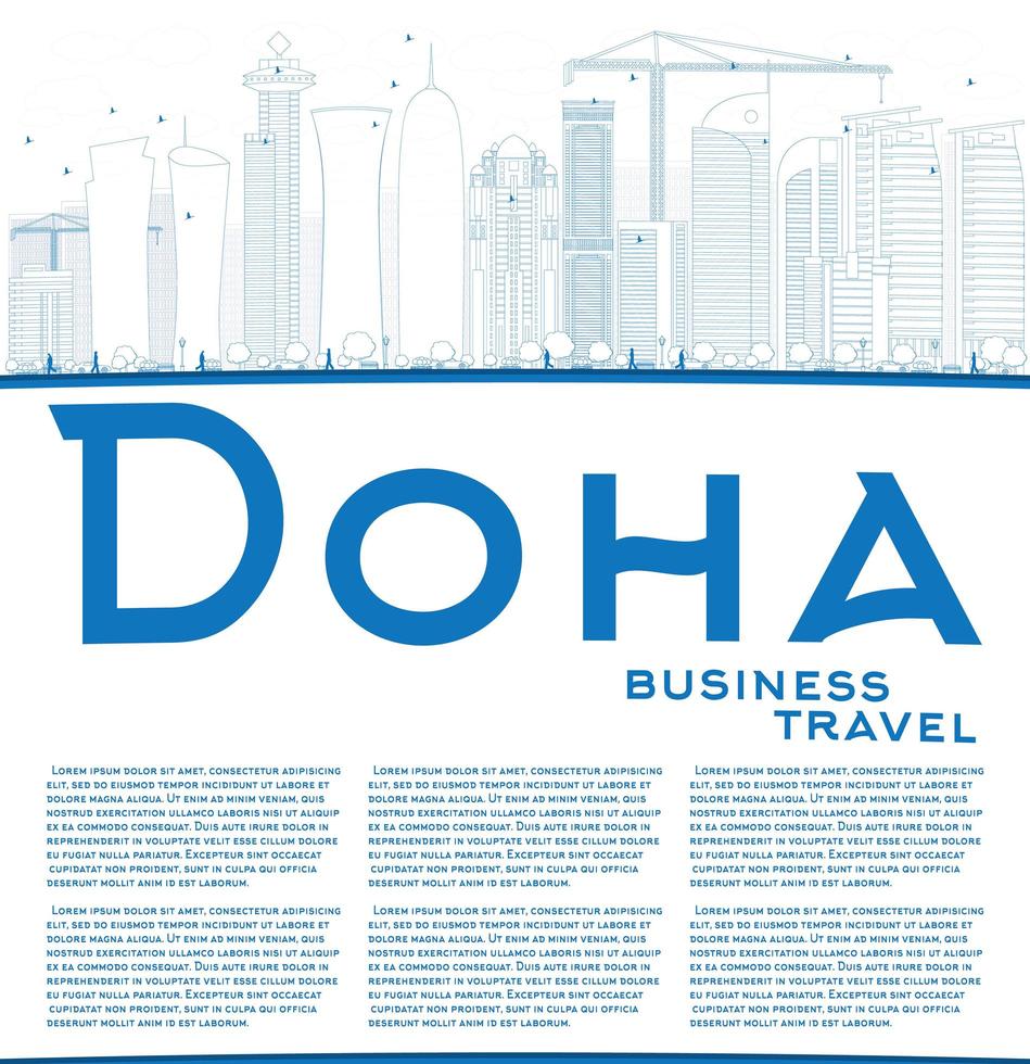 schets de skyline van doha met blauwe wolkenkrabbers. vector