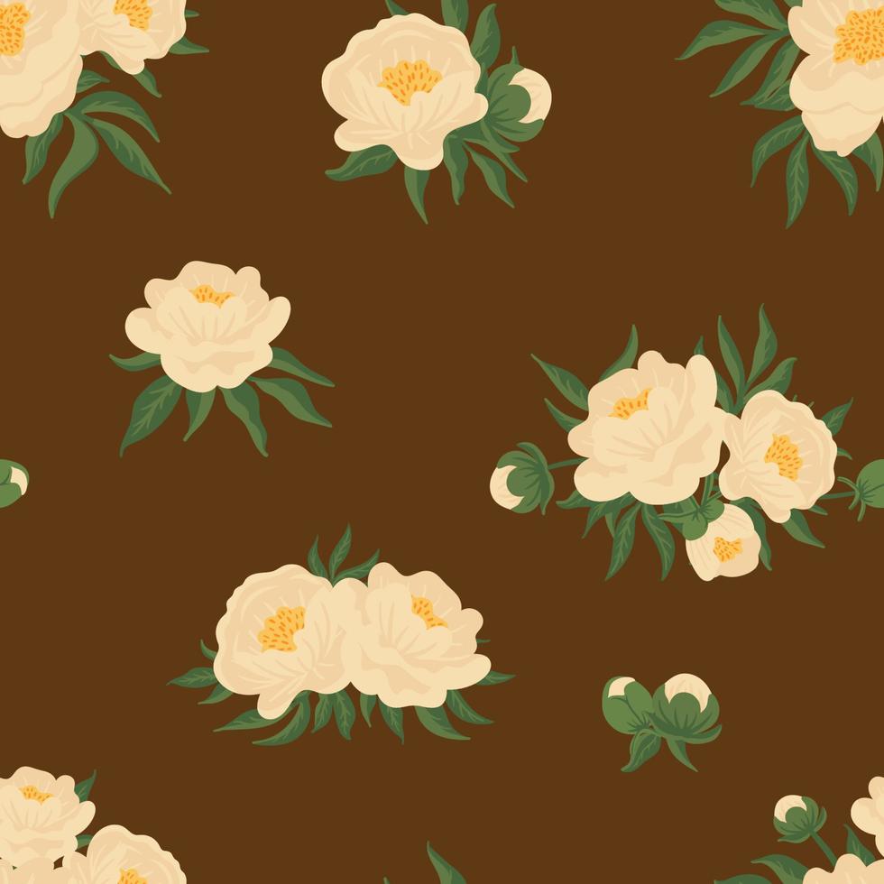 bloemen vector naadloze patroon met bloeiende pioen bloemen, knoppen, boeket, slinger, bladeren. vintage handgetekende achtergrond voor decoratie, verpakking, textiel, stof.