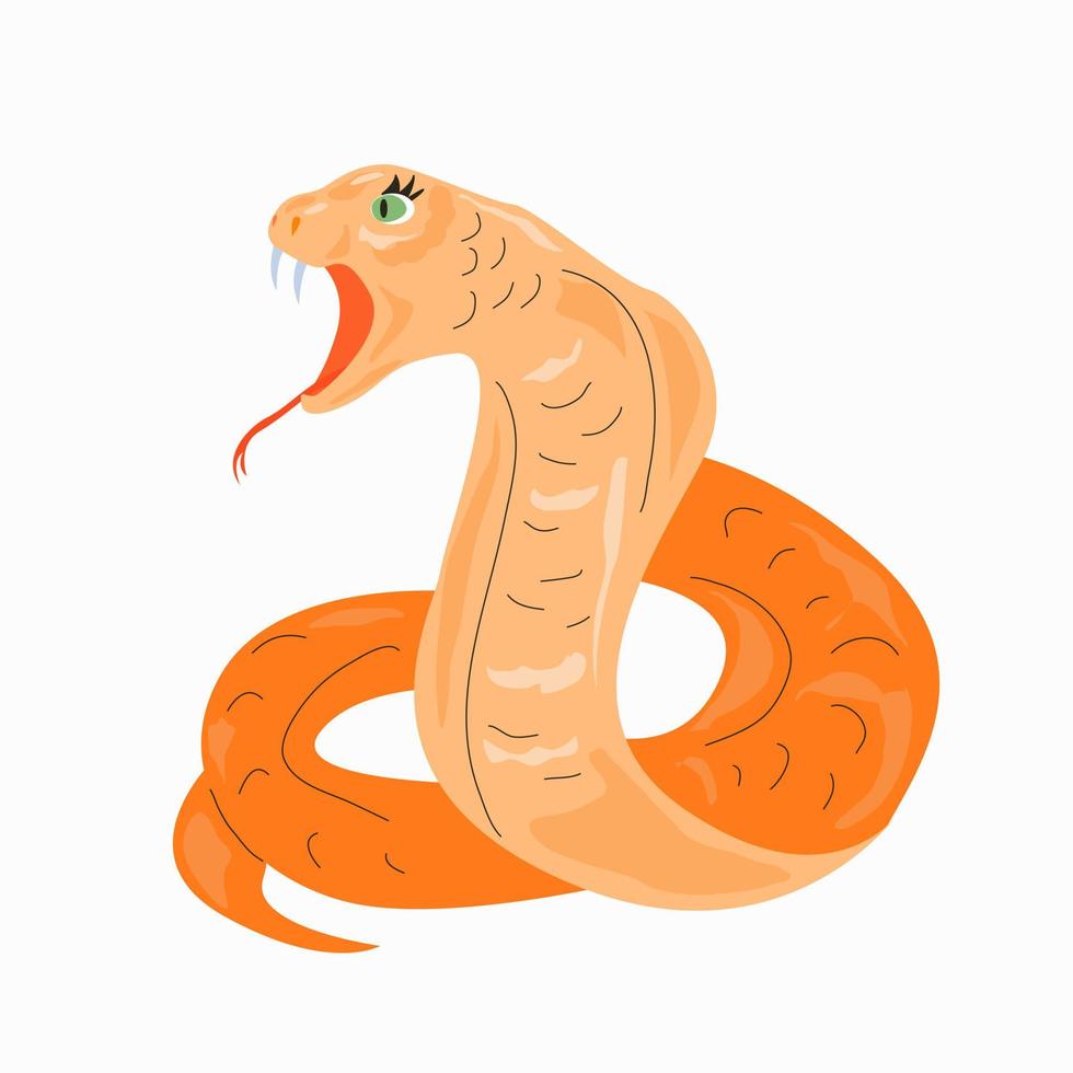 schattige oranje cobra-slang met groene ogen. vector