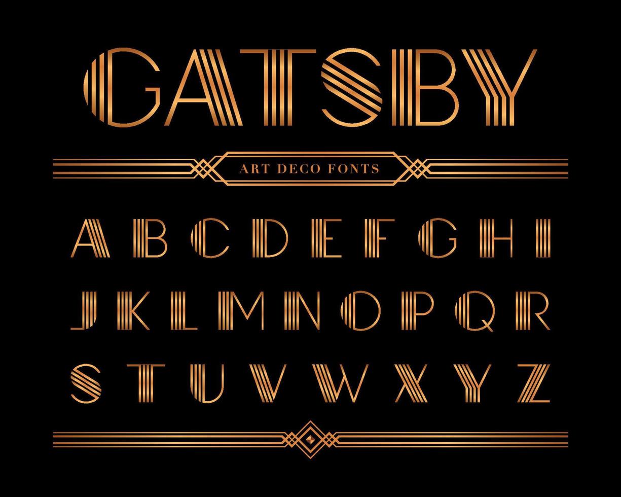 gouden gatsby-alfabetletter, art deco-lettertype vector