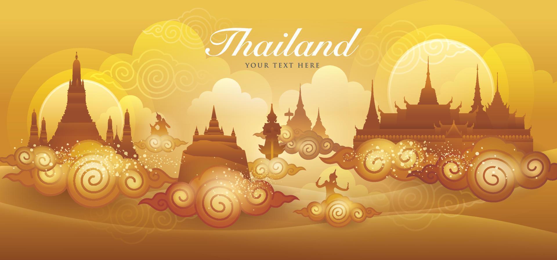 mijlpaal op wolken in Thaise kunststijl, Thailand verbazingwekkende gouden vector, Thaise kunst grafische vector