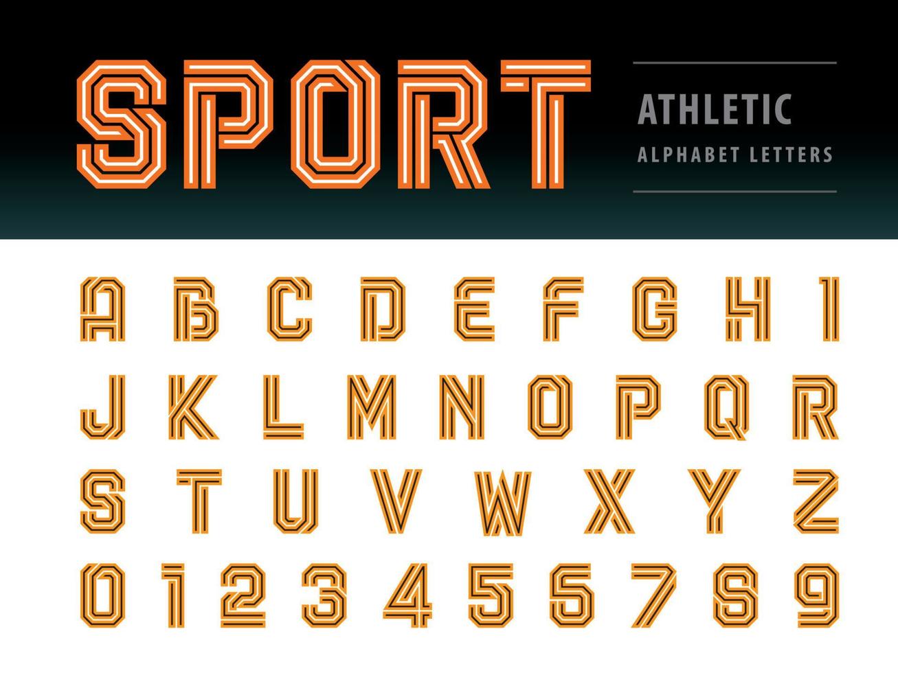 geometrische vetgedrukte lettertypetechnologie, sport, futuristische toekomst, vector van atletische Alfabetletters en cijfers