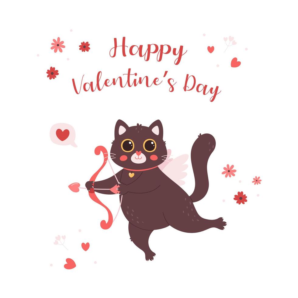 kat karakter cupido kat met pijl en boog. Valentijnsdag wenskaart. liefde, romantisch, bruiloft vector