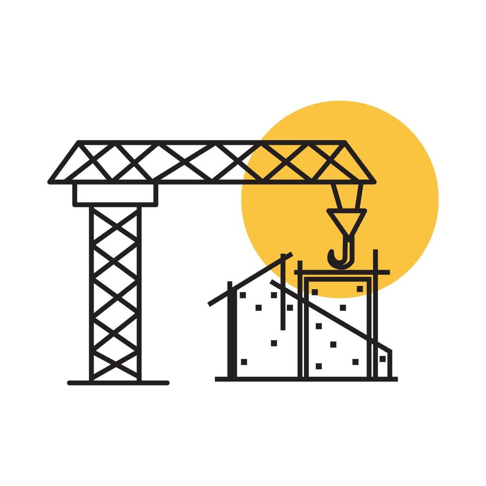 kraan toren met constructie bouwen lijn logo ontwerp vector grafisch symbool pictogram teken illustratie creatief idee