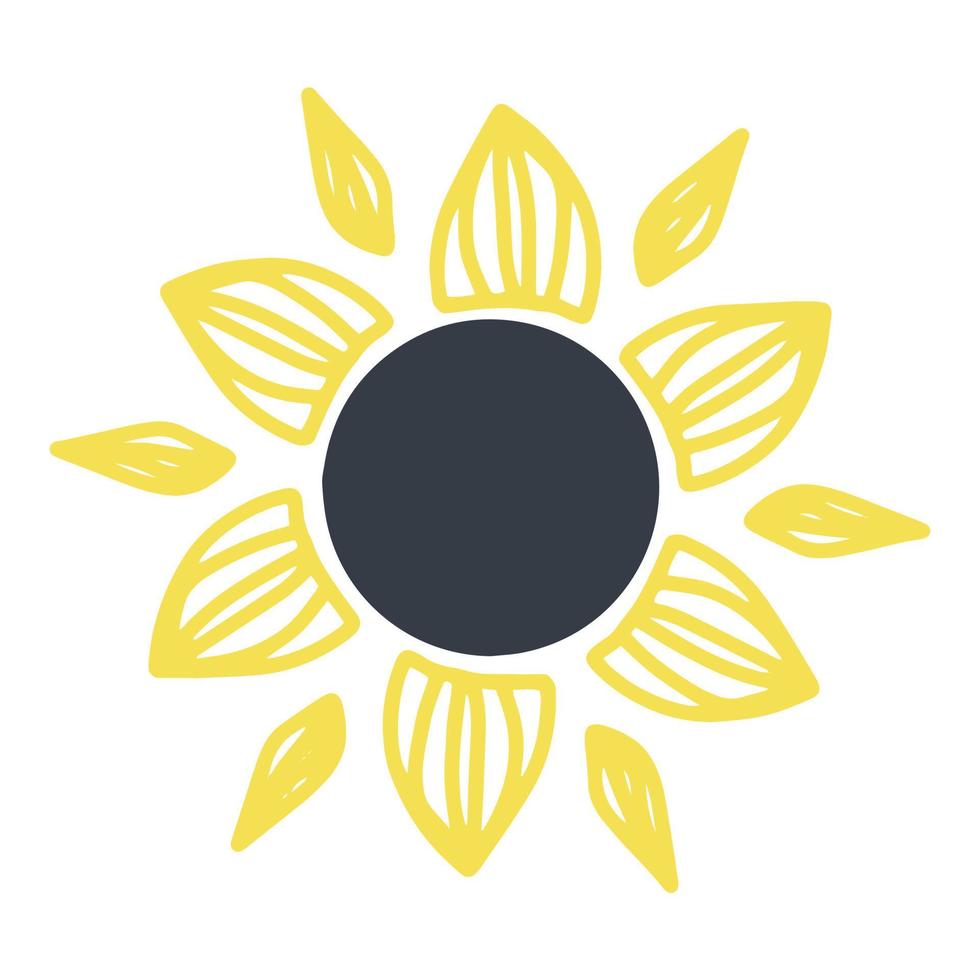 gele zomerbloem, zonnige bloem, zonnebloem silhouet in een vlakke stijl, cartoon afbeelding, pictogram op een afgelegen witte achtergrond, vectorillustratie, afdrukken vector