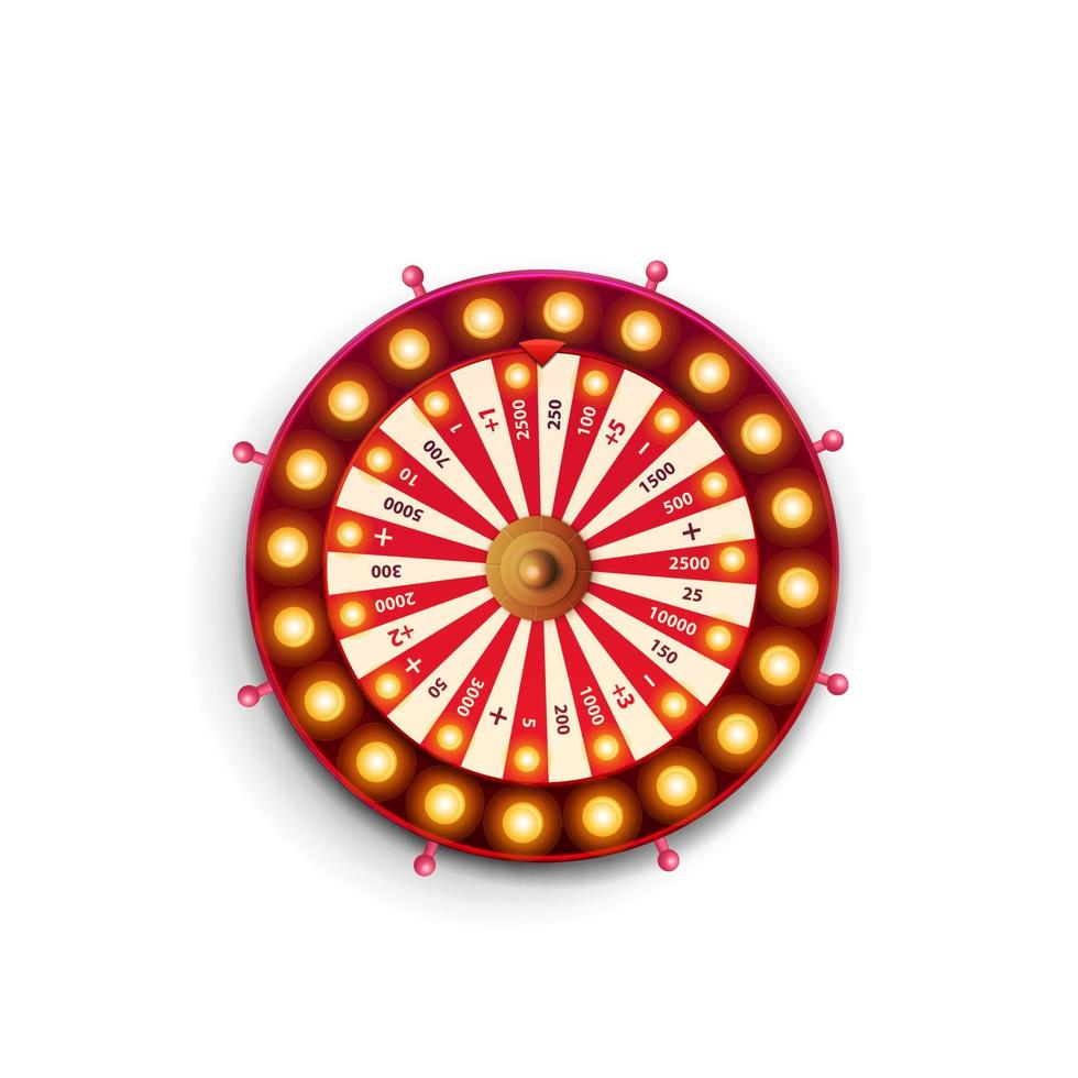 casino wiel fortuin geïsoleerd op een witte achtergrond. volumetrisch rood wiel fortuin in cartoonstijl vector