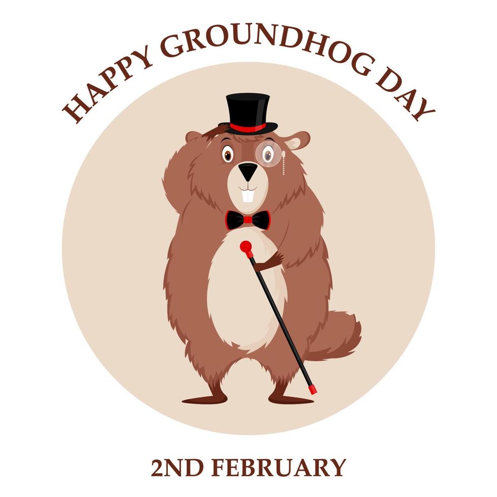 fijne groundhog-dag. ontwerp van een grappig en schattig groundhog-personage voor het ontwerpen van banners, websites, stoffenprints, stickers, pictogrammen. vector cartoon stijl.