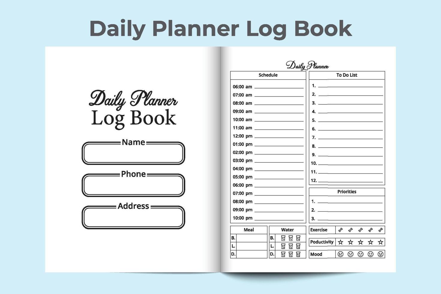 dagelijkse planner dagboek. werkschema sjabloon interieur. dagelijkse routine planner notebook interieur. taaklogboek. dagschema dagboek interieur. dagelijkse planner logboeksjabloon. vector