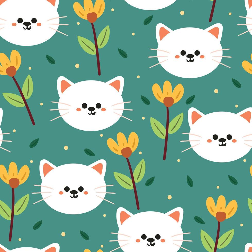 naadloze patroon cartoon kat en bloem voor stoffenprint, kinderbehang, cadeaupapier vector